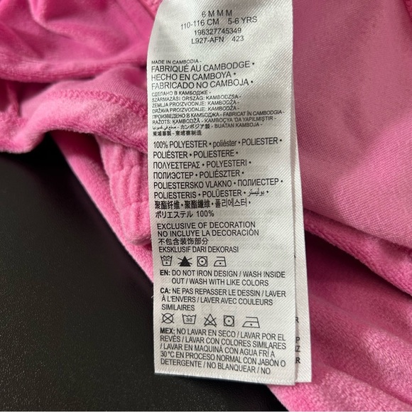 NIKE Girls Velour Set Pink Jacket Full Zip Hood Pants Cinched Ankles Size M 5-6 - Picture 5 of 10